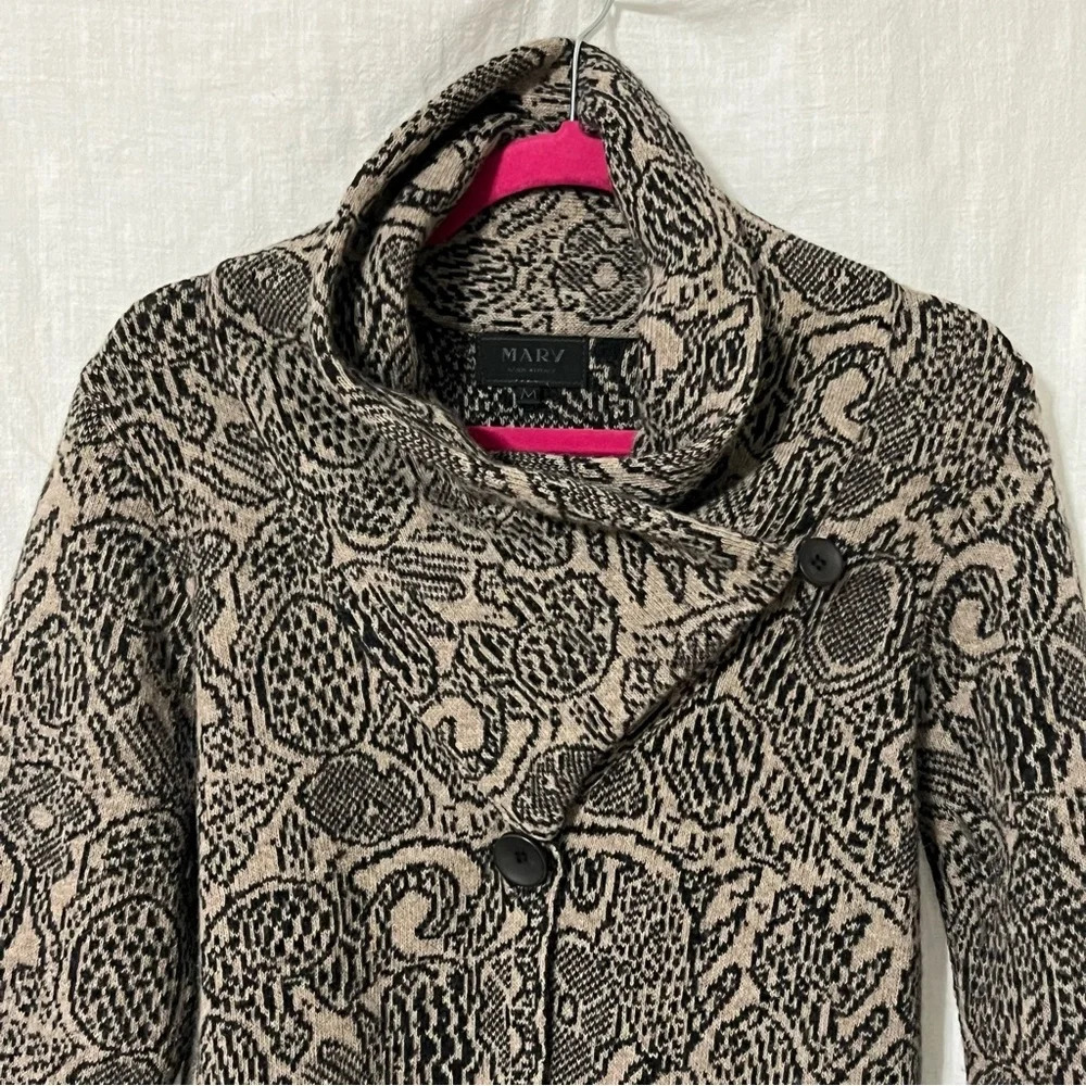 Mary Made In Italy Wool Blend Button Cowl Neck Cardigan Black Gray Sz Medium - Picture 3 of 6